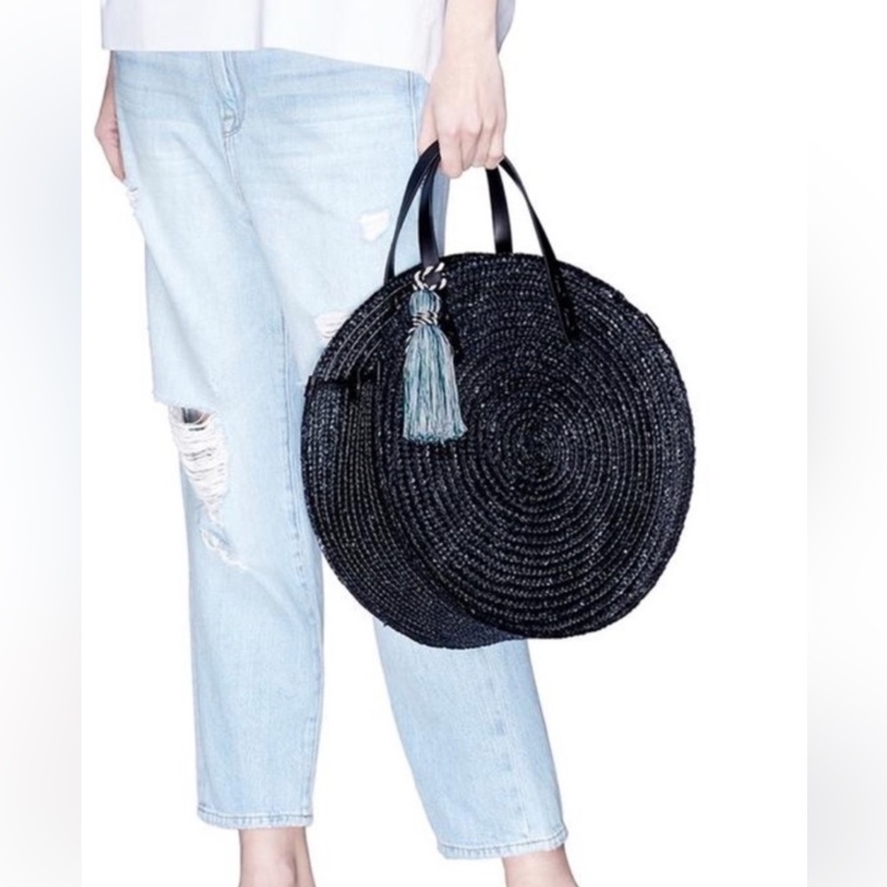 Rebecca Minkoff Woven Black Straw Circle Tote